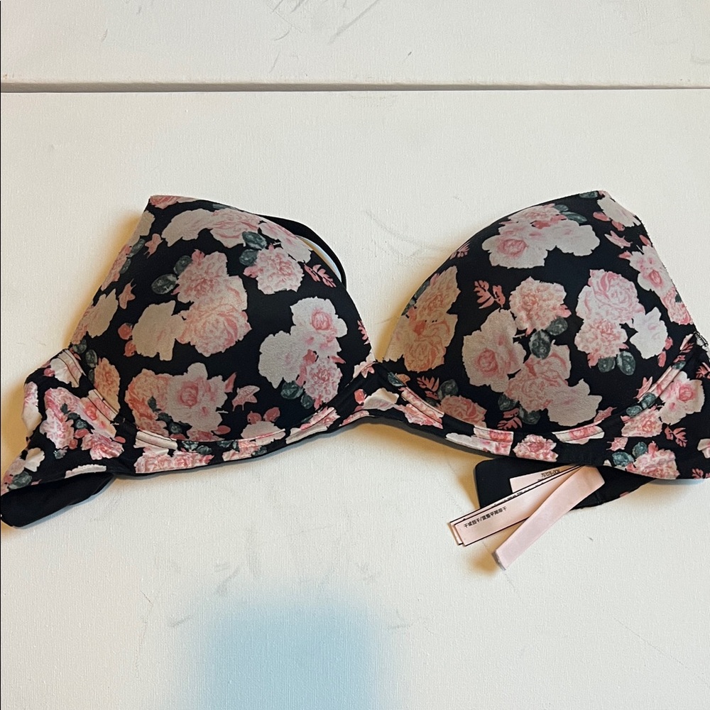 Victoria's Secret Black and Pink Floral Bra